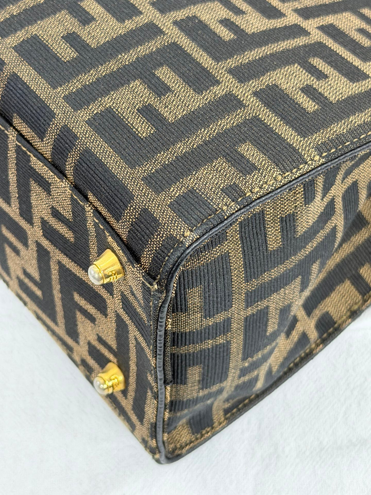 Fendi Vintage Zucca FF Pattern Canvas Leather Tote Handbag