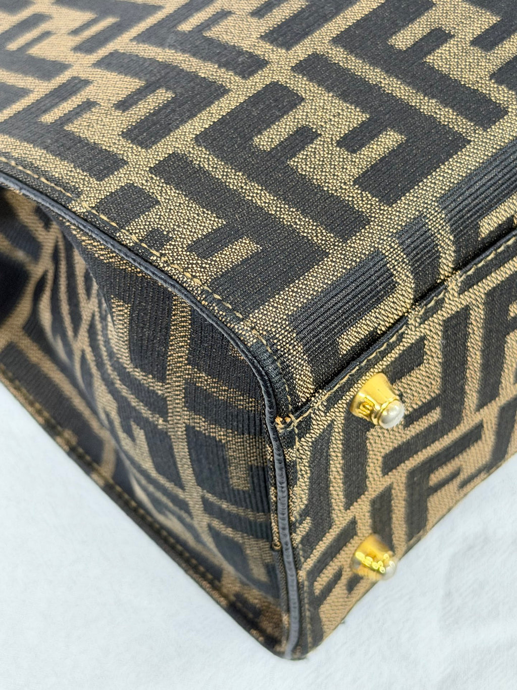 Fendi Vintage Zucca FF Pattern Canvas Leather Tote Handbag