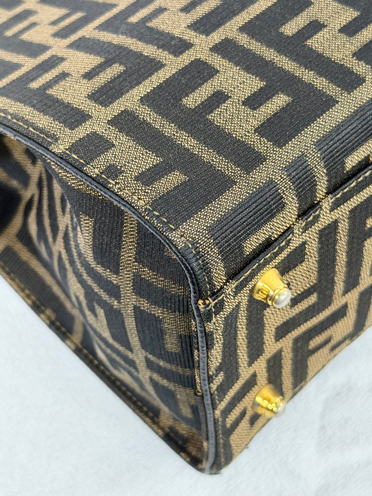 Fendi Vintage Zucca FF Pattern Canvas Leather Tote Handbag