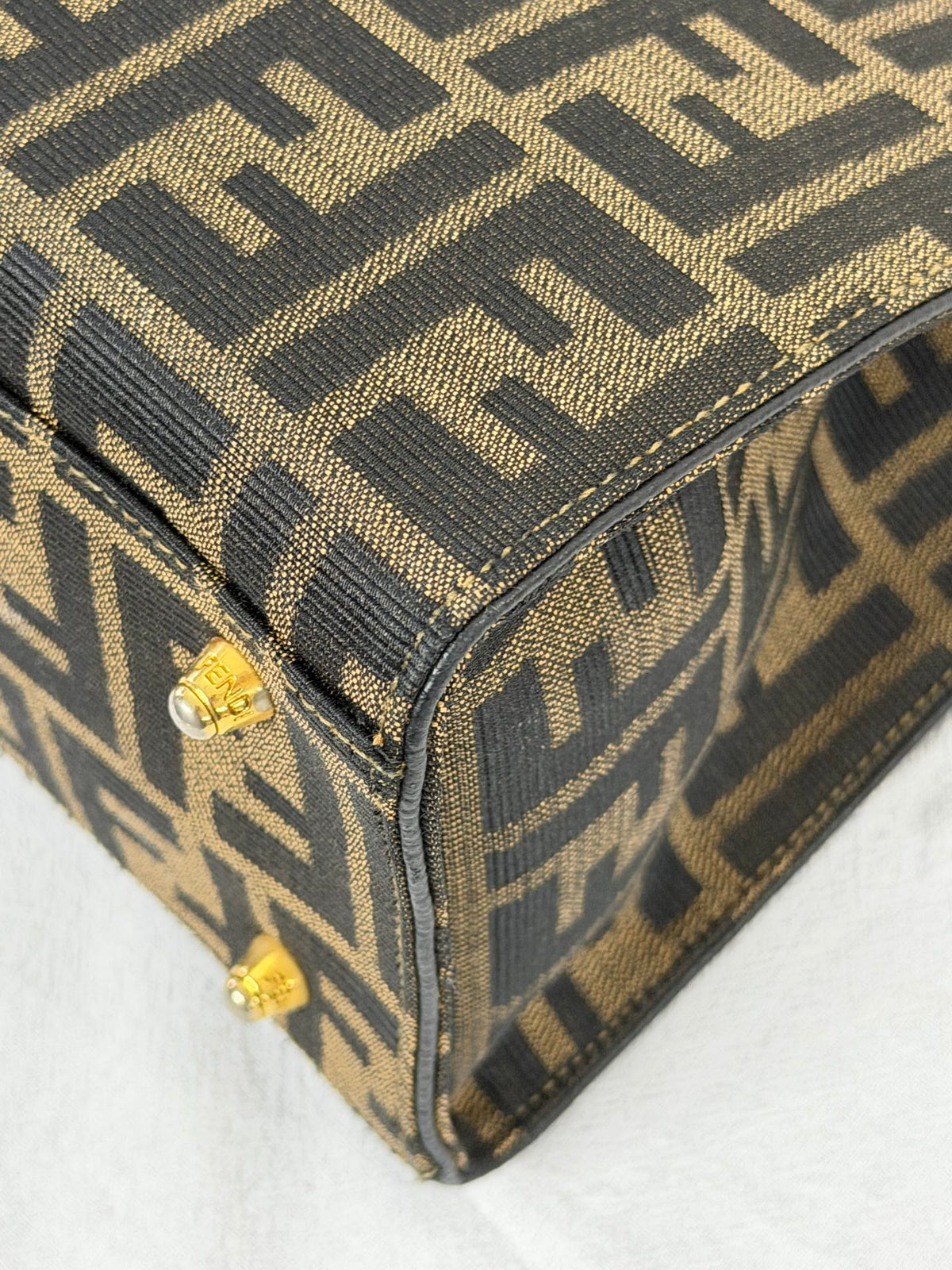 Fendi Vintage Zucca FF Pattern Canvas Leather Tote Handbag