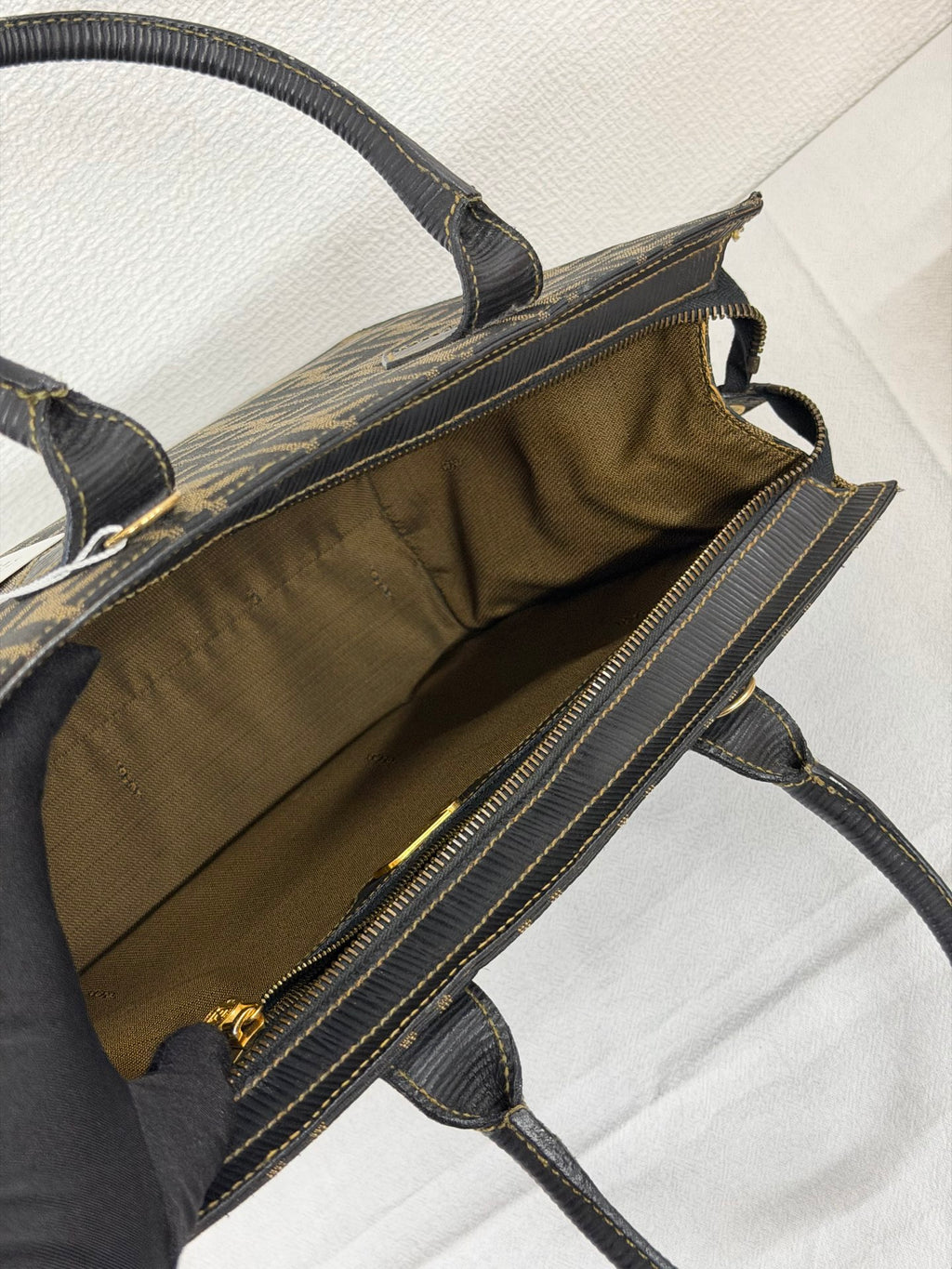 Fendi Vintage Zucca FF Pattern Canvas Leather Tote Handbag