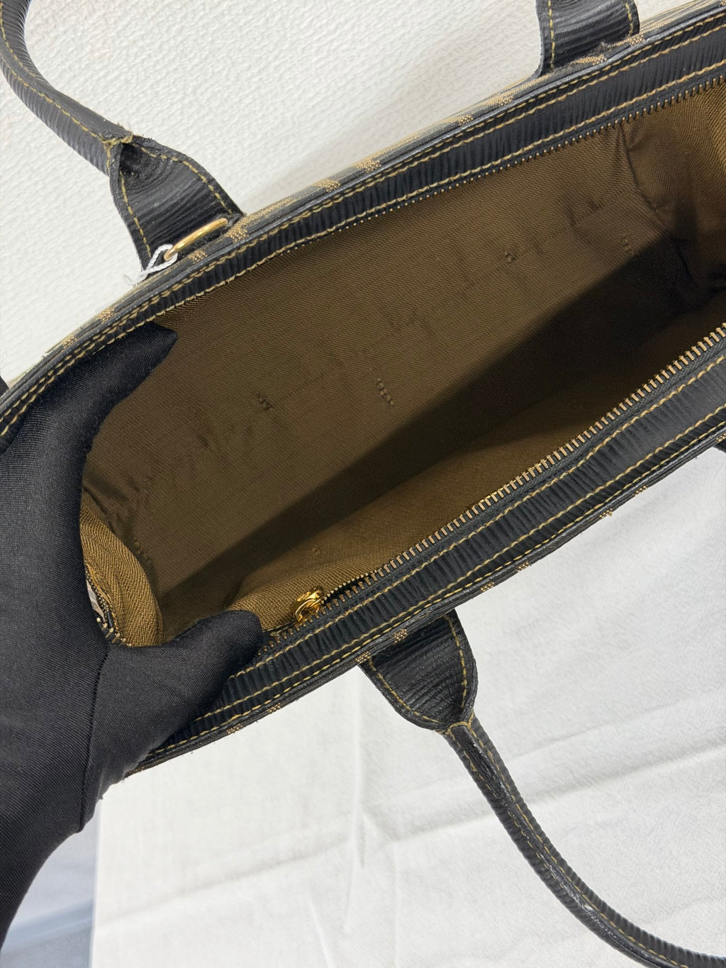 Fendi Vintage Zucca FF Pattern Canvas Leather Tote Handbag