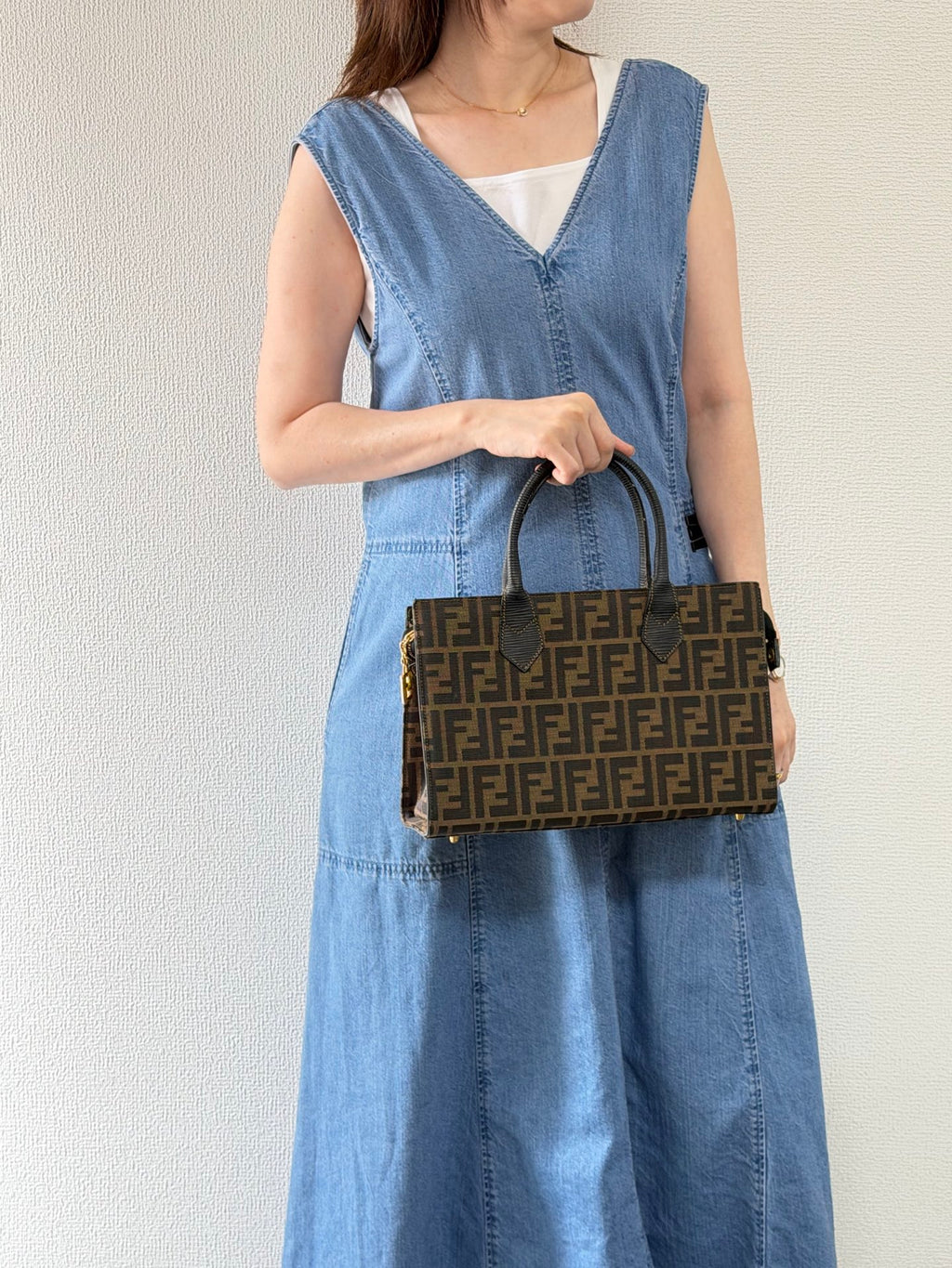 Fendi Vintage Zucca FF Pattern Canvas Leather Tote Handbag