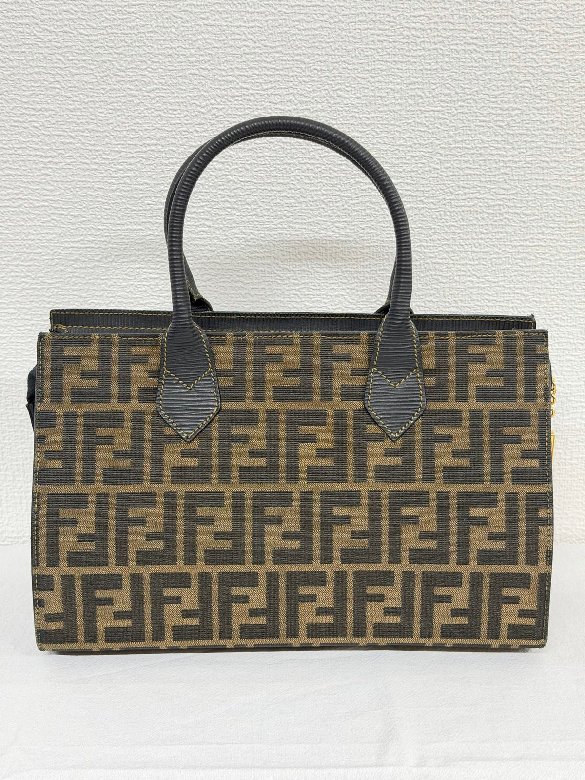 Fendi Vintage Zucca FF Pattern Canvas Leather Tote Handbag