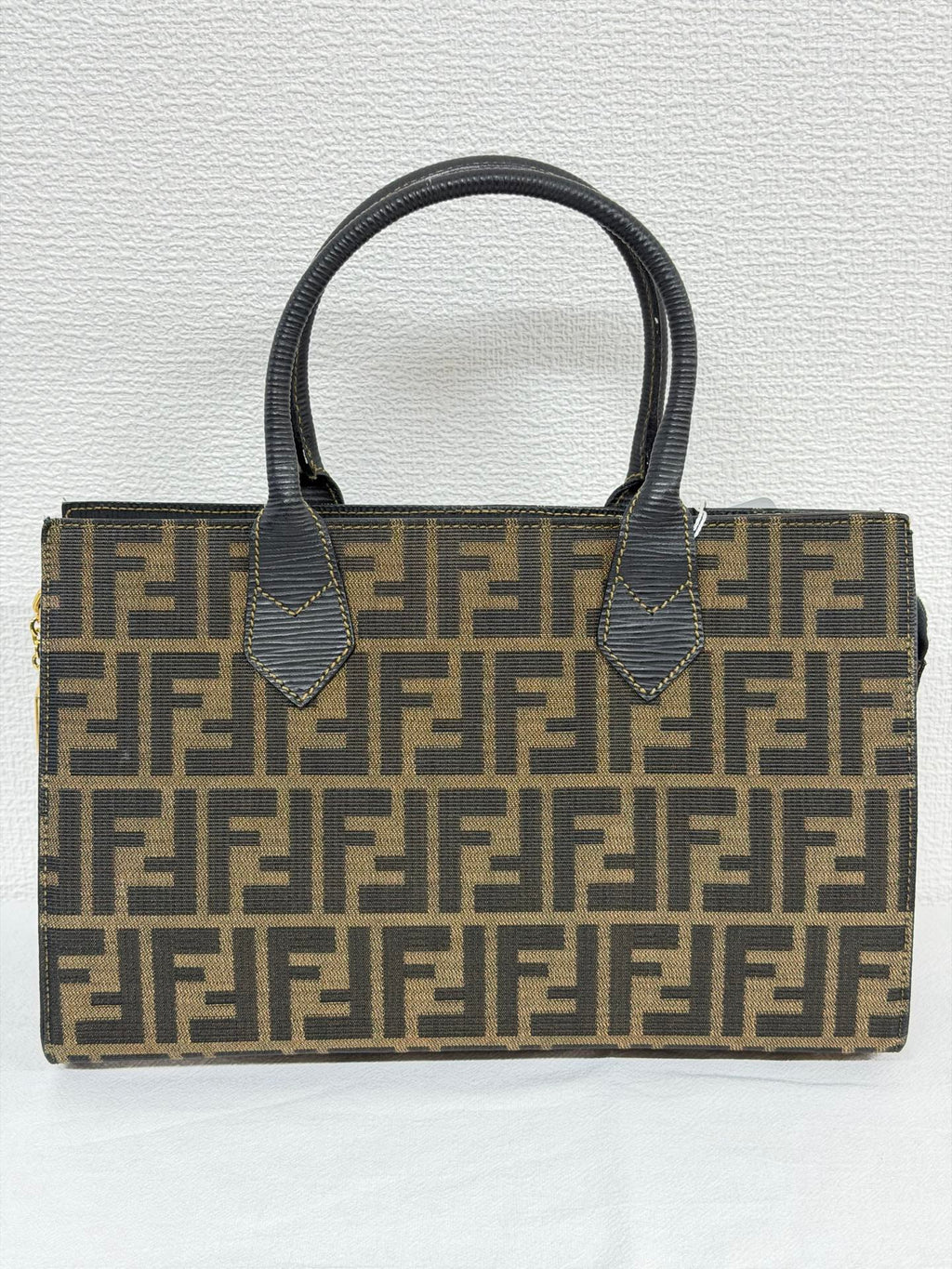 Fendi Vintage Zucca FF Pattern Canvas Leather Tote Handbag