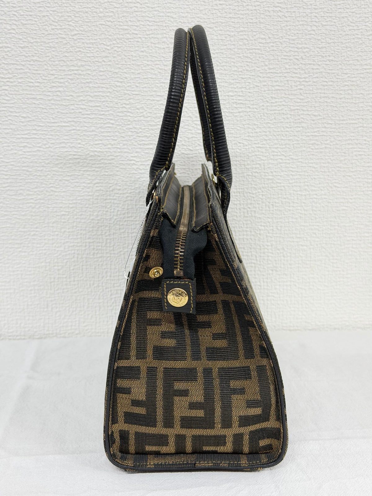 Fendi Vintage Zucca FF Pattern Canvas Leather Tote Handbag