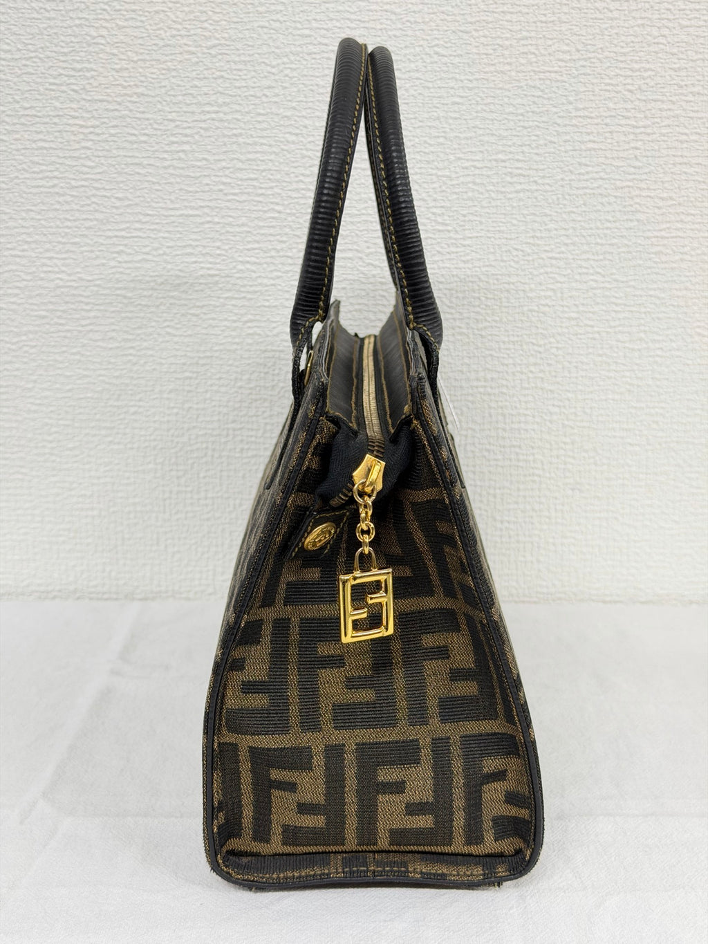Fendi Vintage Zucca FF Pattern Canvas Leather Tote Handbag