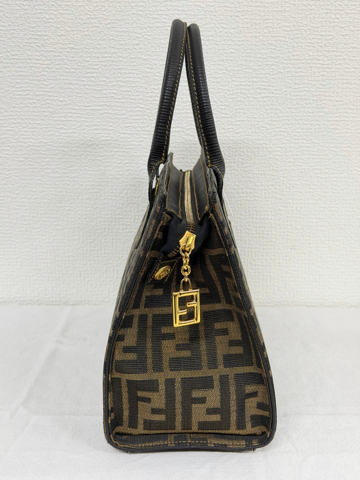 Fendi Vintage Zucca FF Pattern Canvas Leather Tote Handbag