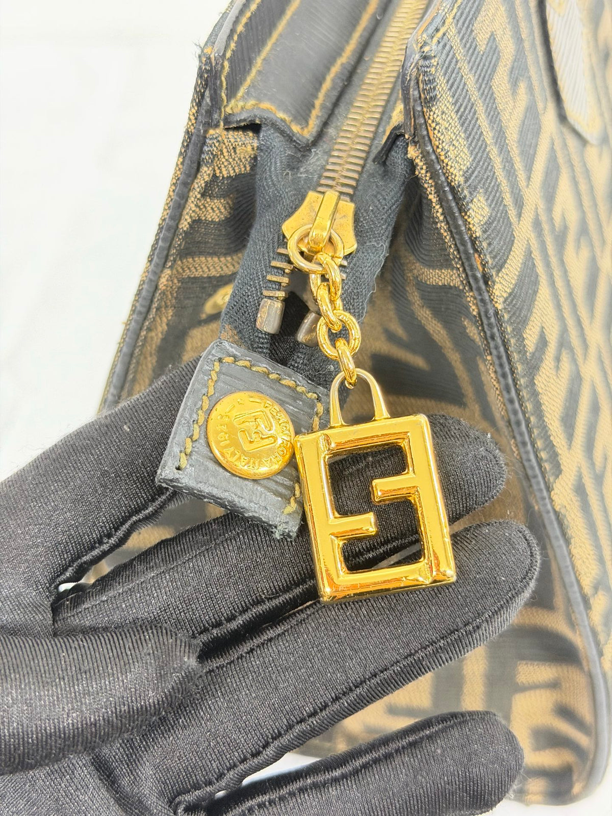 Fendi Vintage Zucca FF Pattern Canvas Leather Tote Handbag