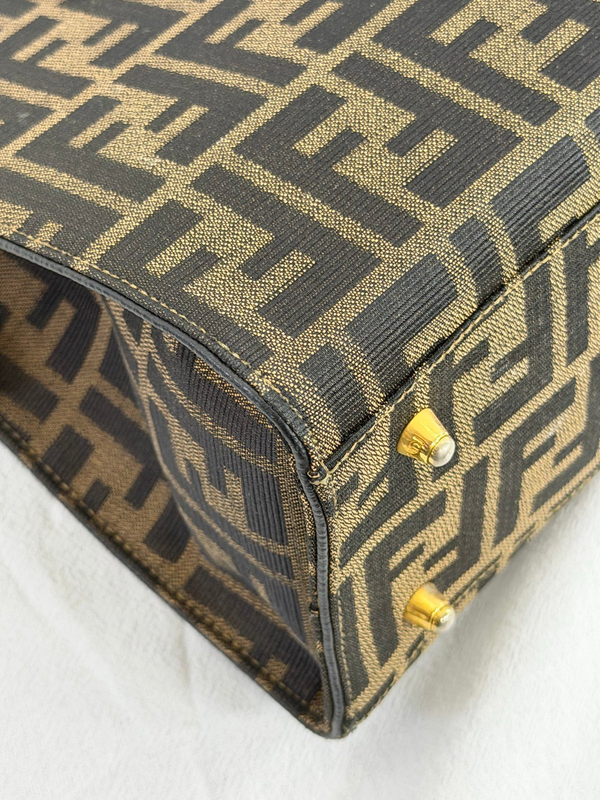 Fendi Vintage Zucca FF Pattern Canvas Leather Tote Handbag