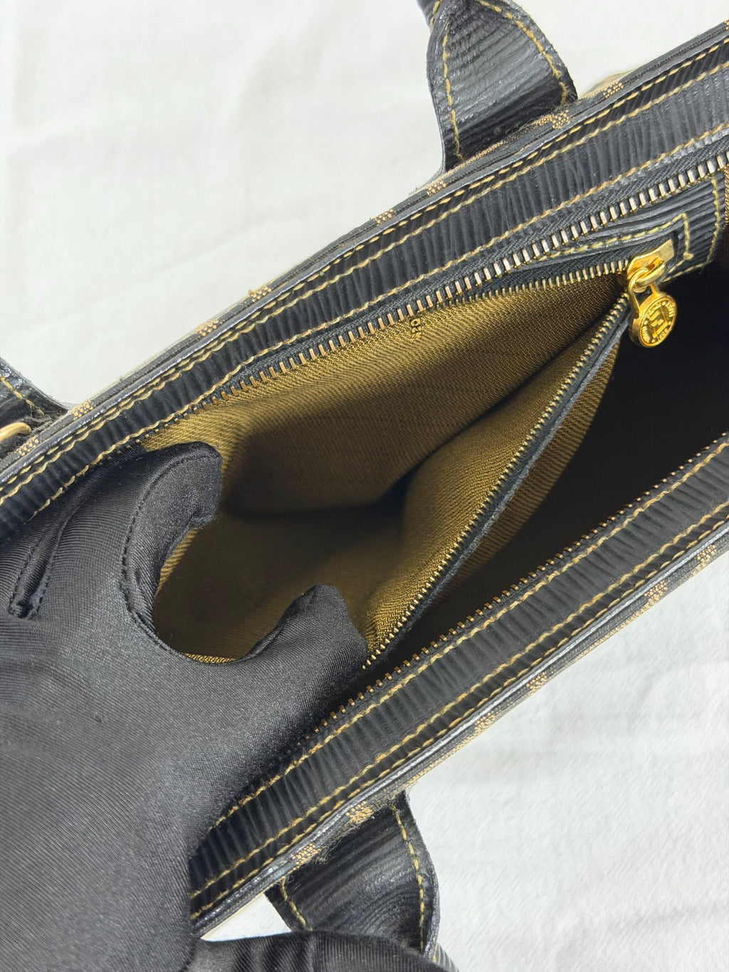 Fendi Vintage Zucca FF Pattern Canvas Leather Tote Handbag