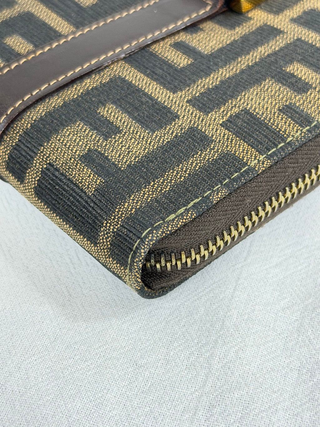 Fendi Zucca Canvas Top Handle Zip Around Wallet Bag