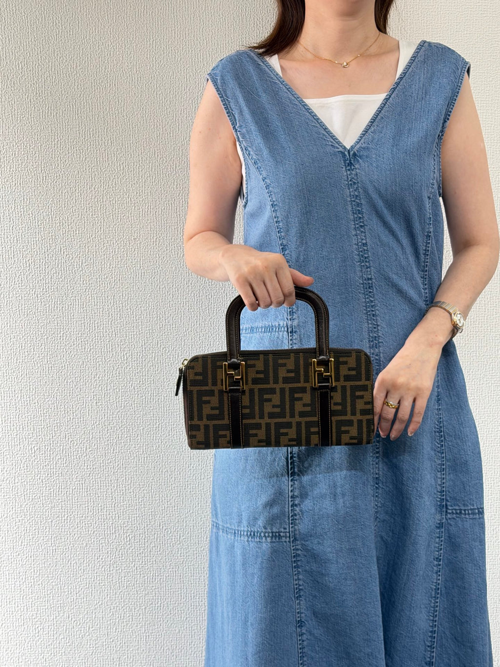 Fendi Zucca Canvas Top Handle Zip Around Wallet Bag