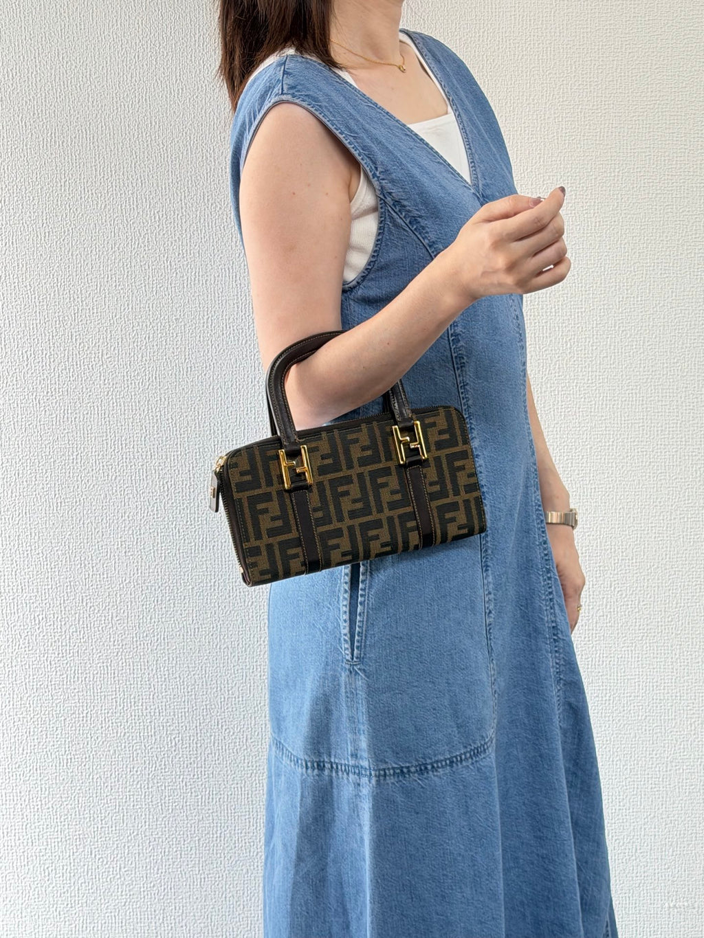Fendi Zucca Canvas Top Handle Zip Around Wallet Bag