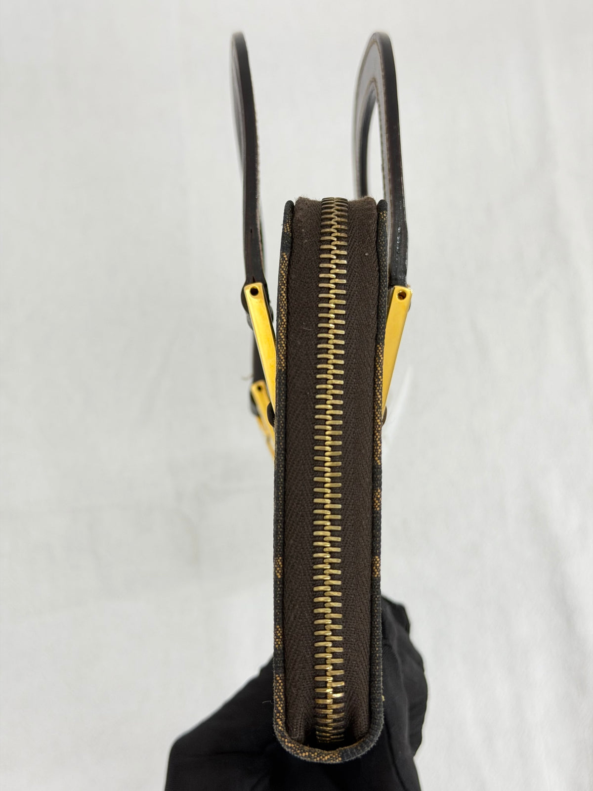 Fendi Zucca Canvas Top Handle Zip Around Wallet Bag