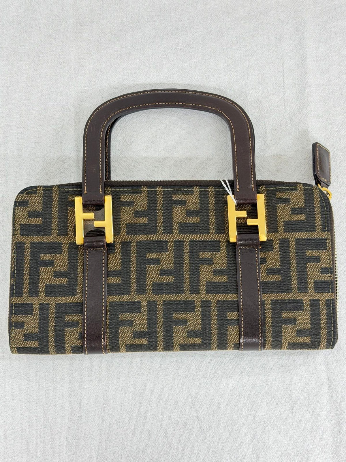 Fendi Zucca Canvas Top Handle Zip Around Wallet Bag