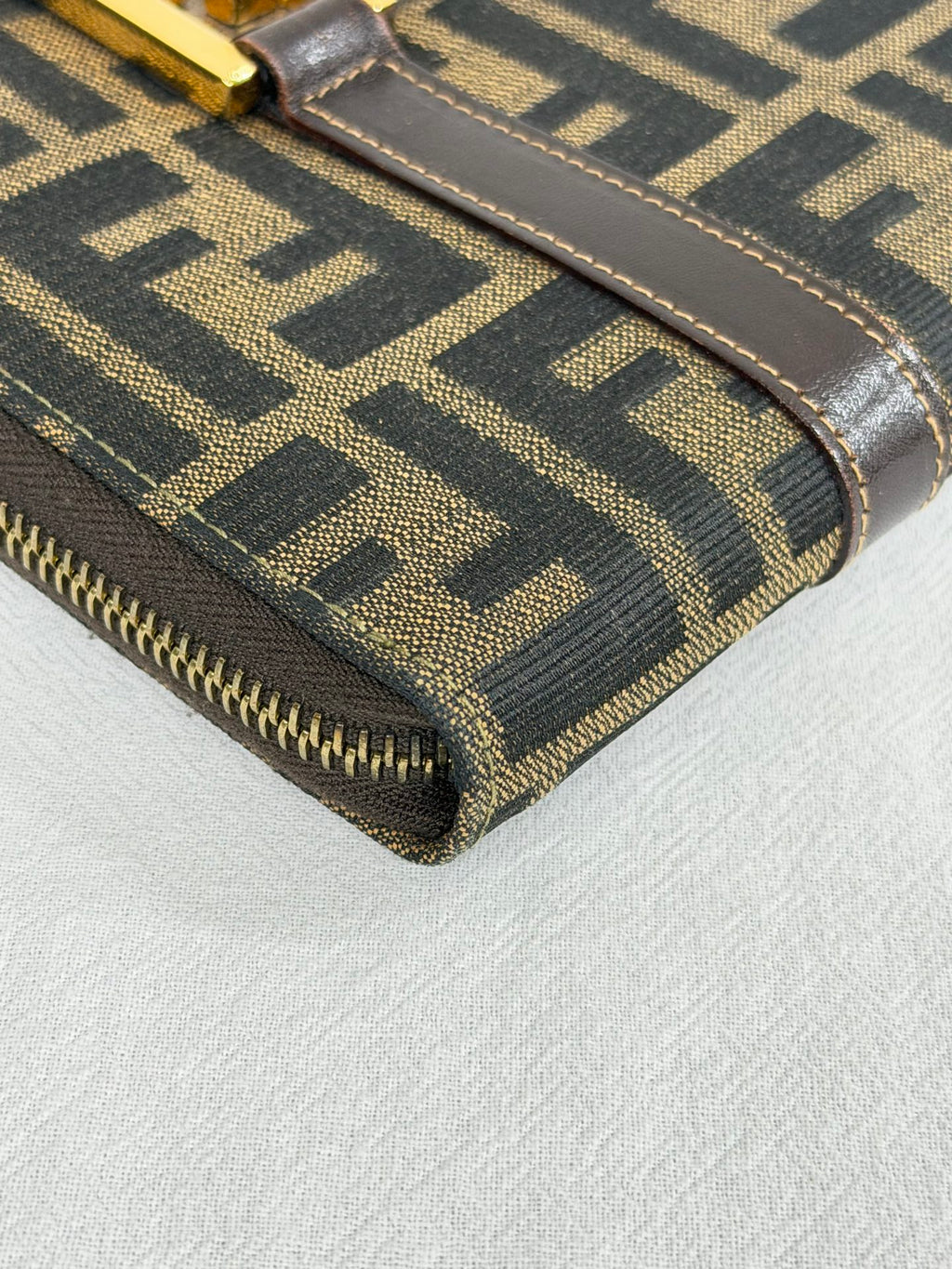 Fendi Zucca Canvas Top Handle Zip Around Wallet Bag