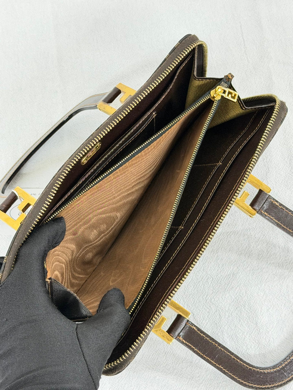 Fendi Zucca Canvas Top Handle Zip Around Wallet Bag