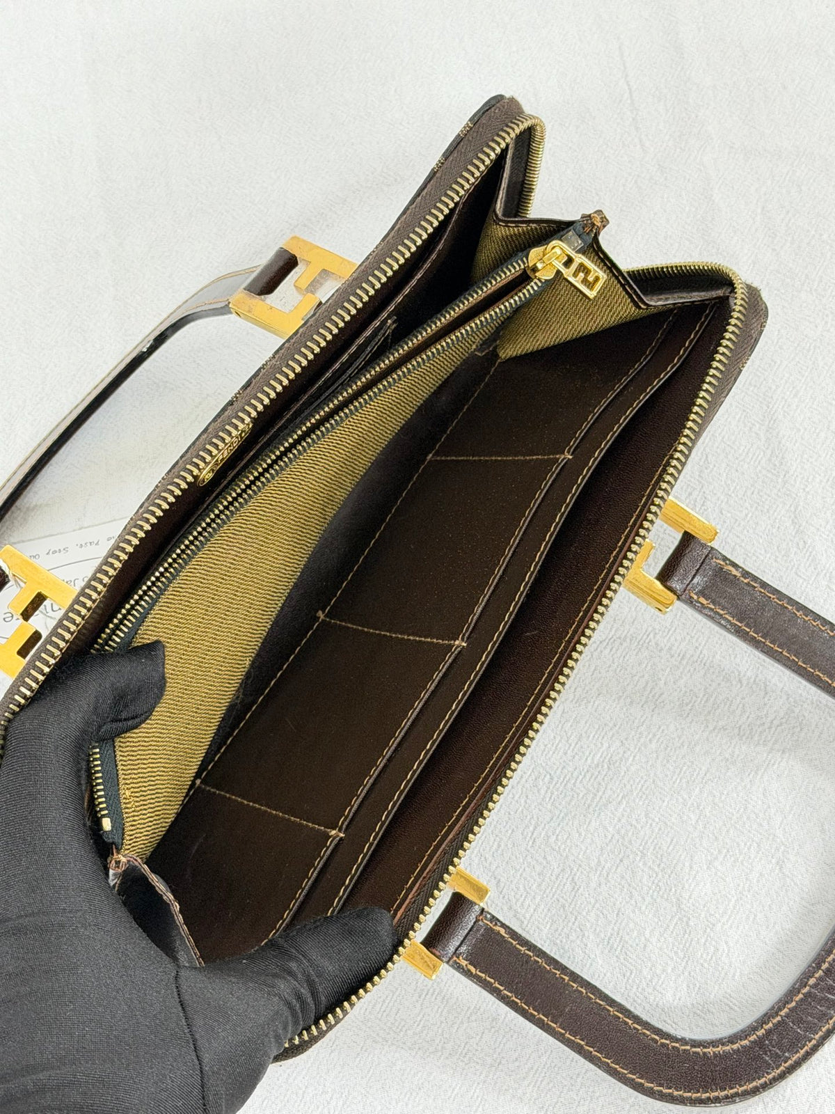 Fendi Zucca Canvas Top Handle Zip Around Wallet Bag
