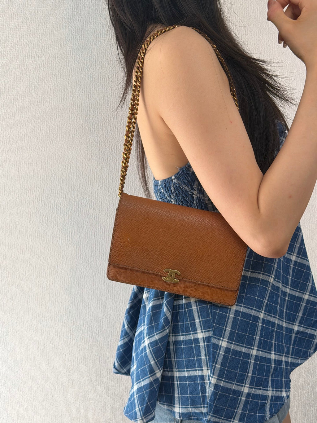 Chanel Vintage Brown Caviar Classic Wallet On Chain