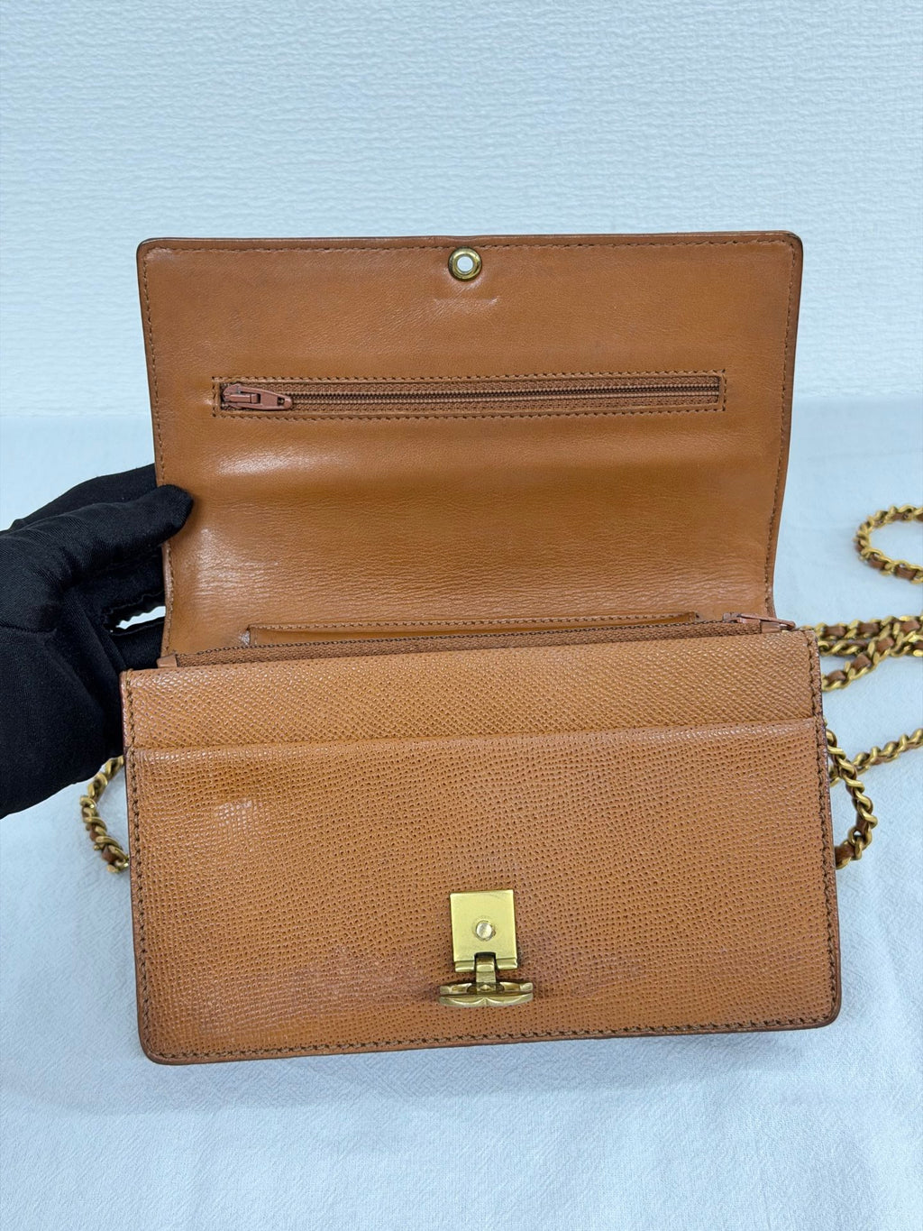 Chanel Vintage Brown Caviar Classic Wallet On Chain