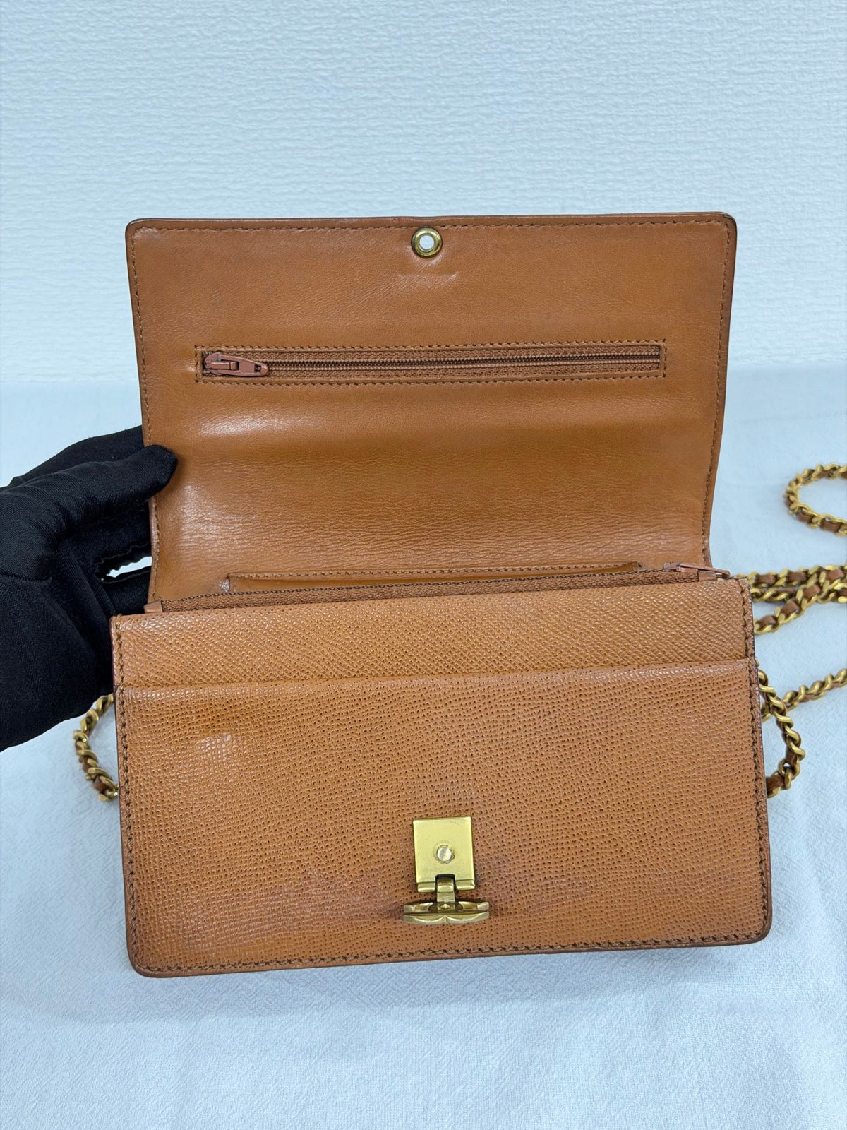 Chanel Vintage Brown Caviar Classic Wallet On Chain