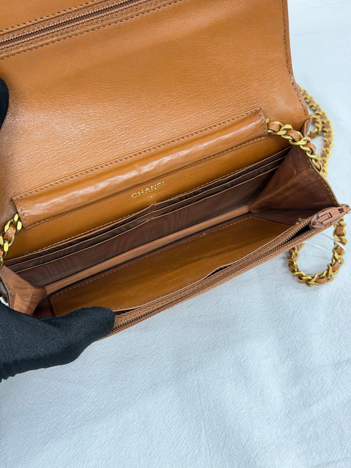 Chanel Vintage Brown Caviar Classic Wallet On Chain