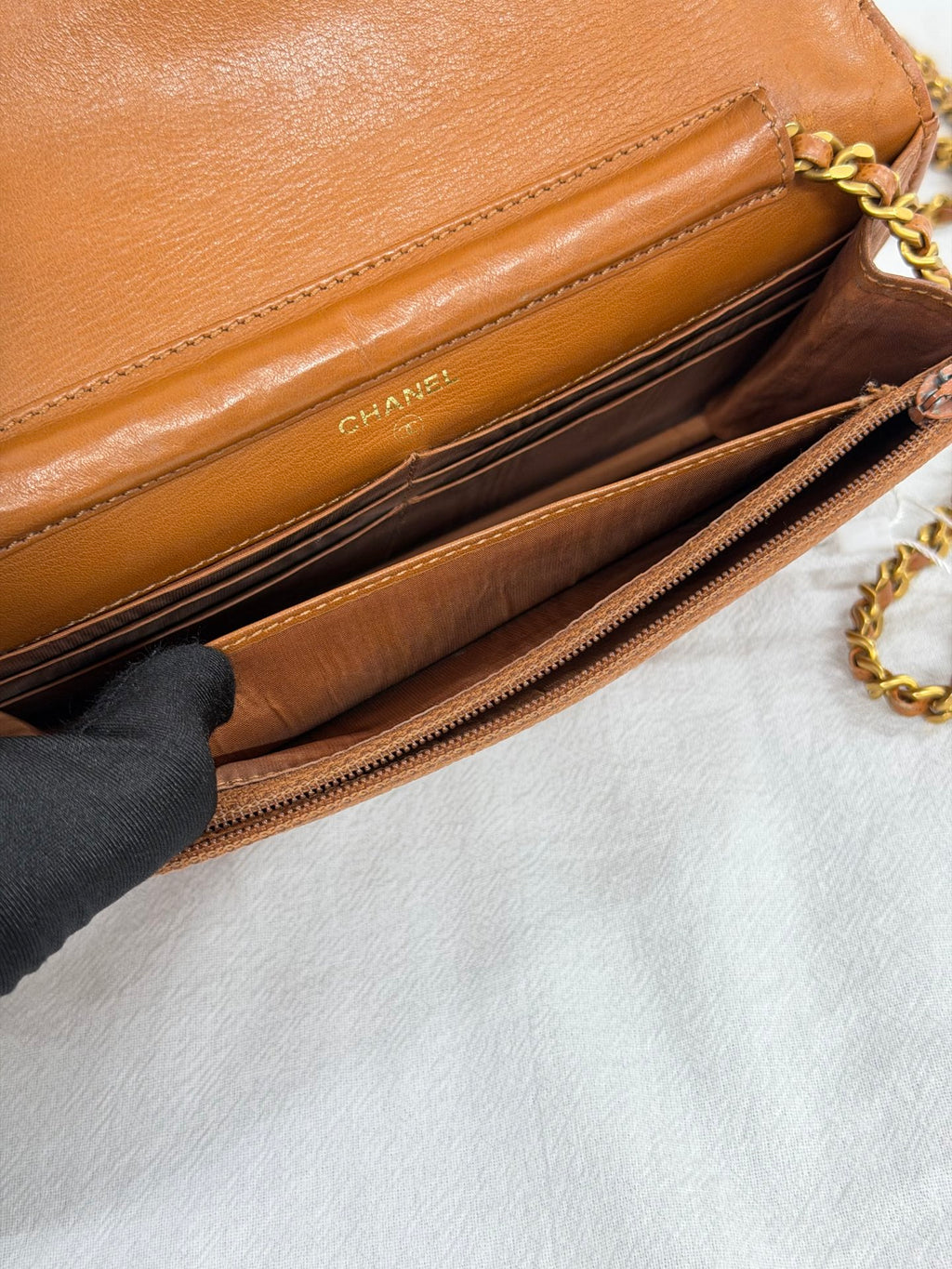 Chanel Vintage Brown Caviar Classic Wallet On Chain