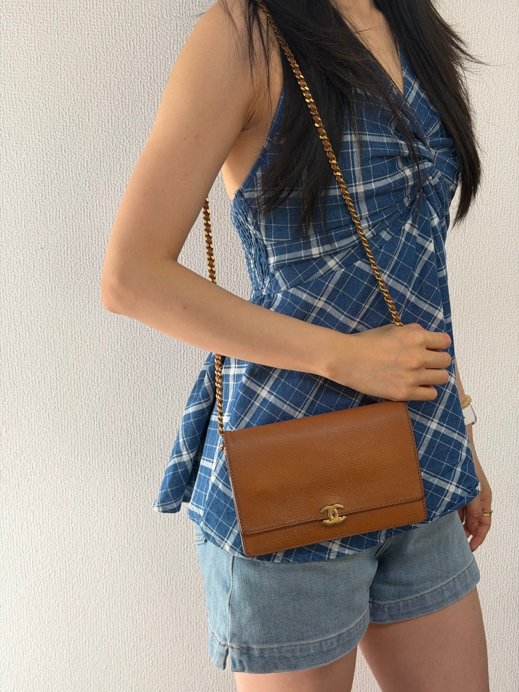 Chanel Vintage Brown Caviar Classic Wallet On Chain