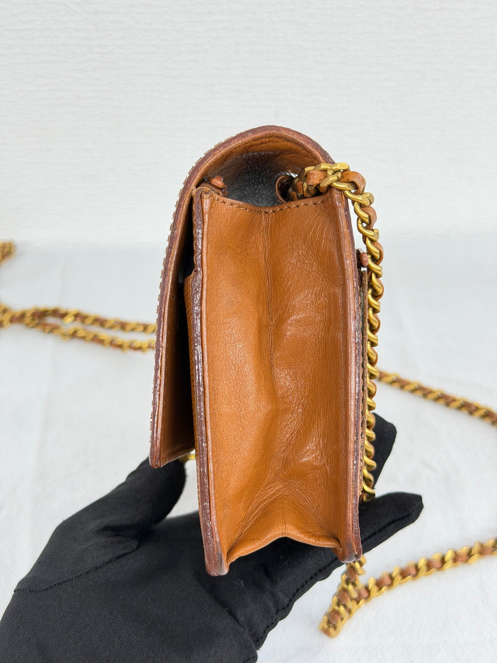 Chanel Vintage Brown Caviar Classic Wallet On Chain