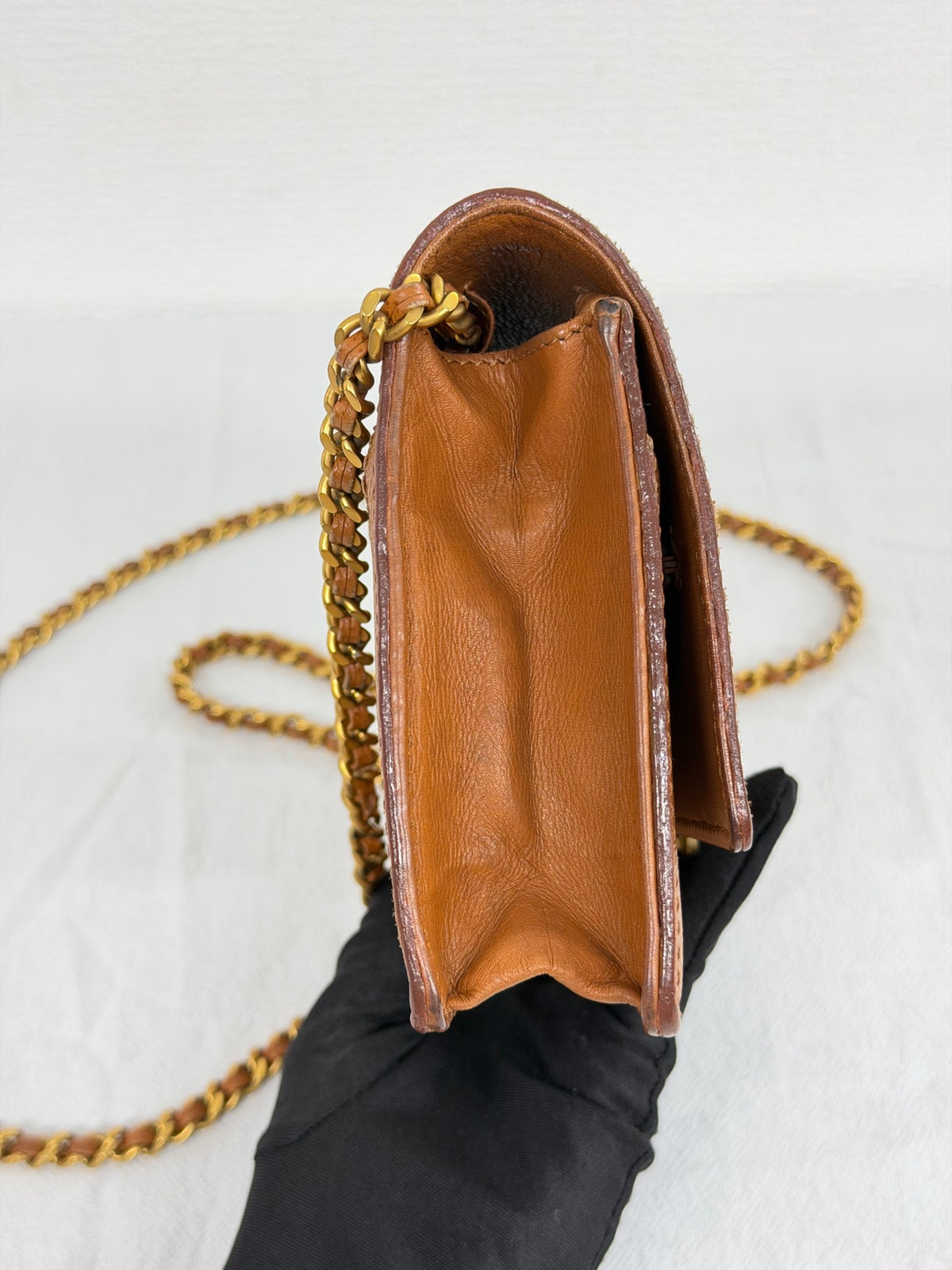 Chanel Vintage Brown Caviar Classic Wallet On Chain