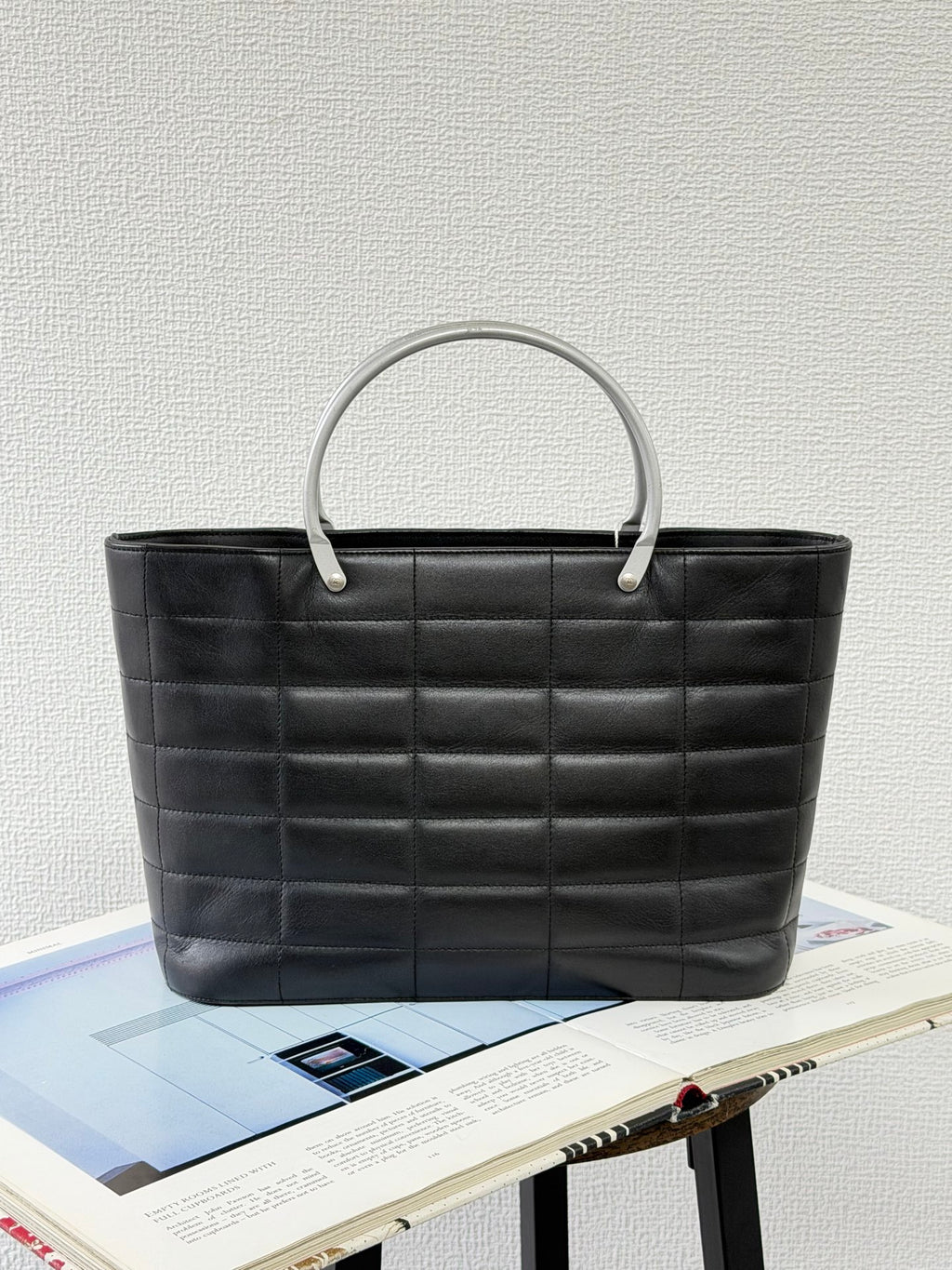 Chanel Vintage Chocolate Bar Metal Handle Tote Bag