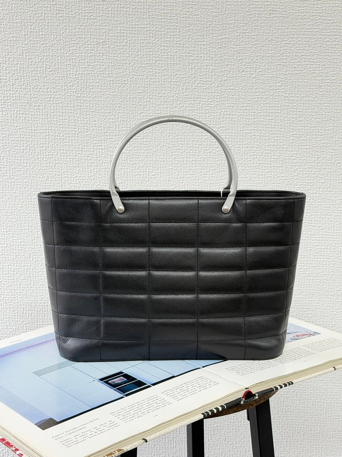 Chanel Vintage Chocolate Bar Metal Handle Tote Bag