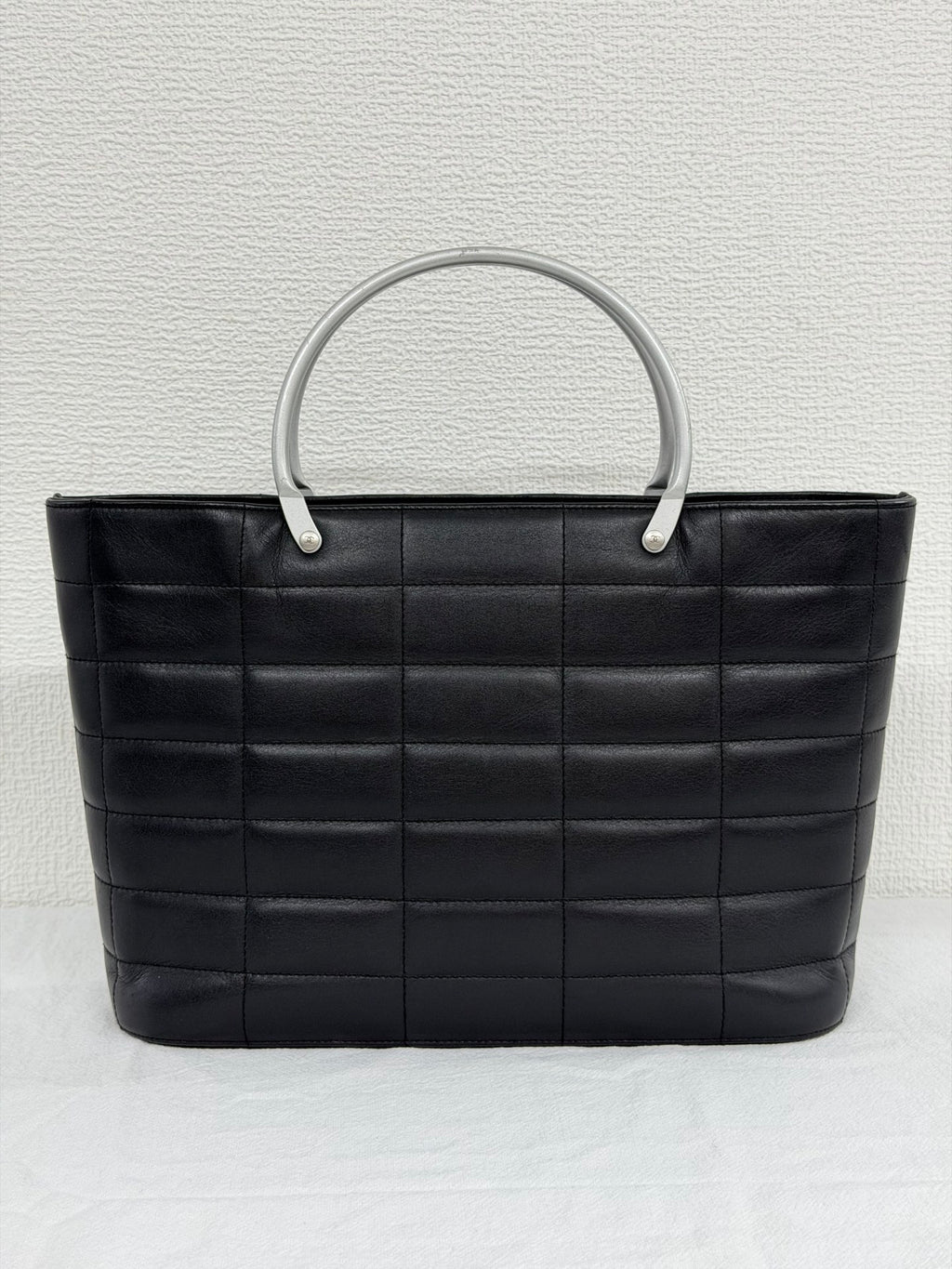 Chanel Vintage Chocolate Bar Metal Handle Tote Bag