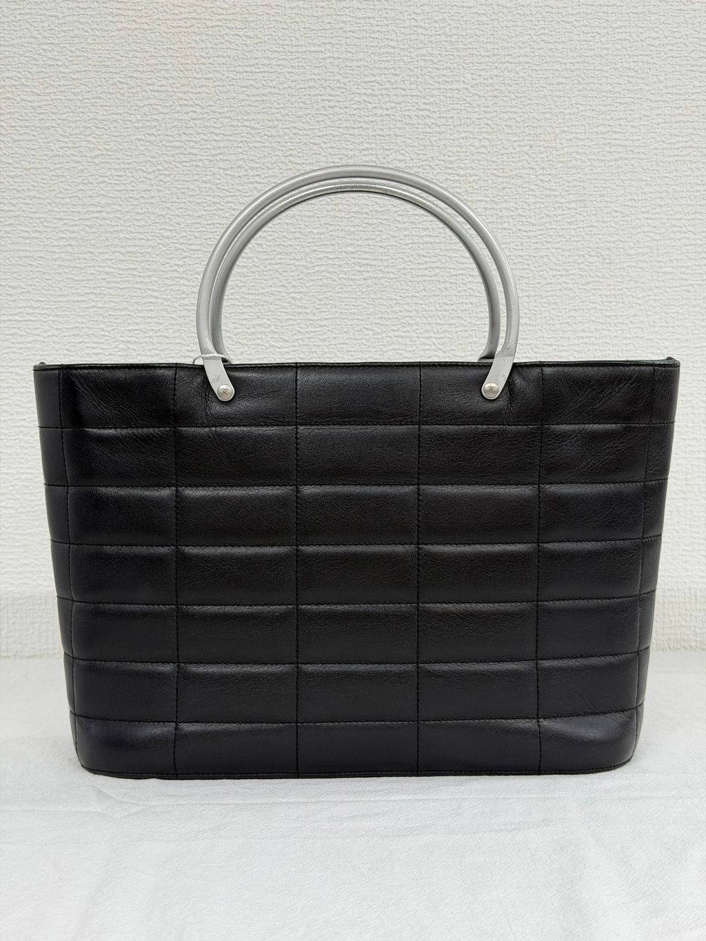 Chanel Vintage Chocolate Bar Metal Handle Tote Bag