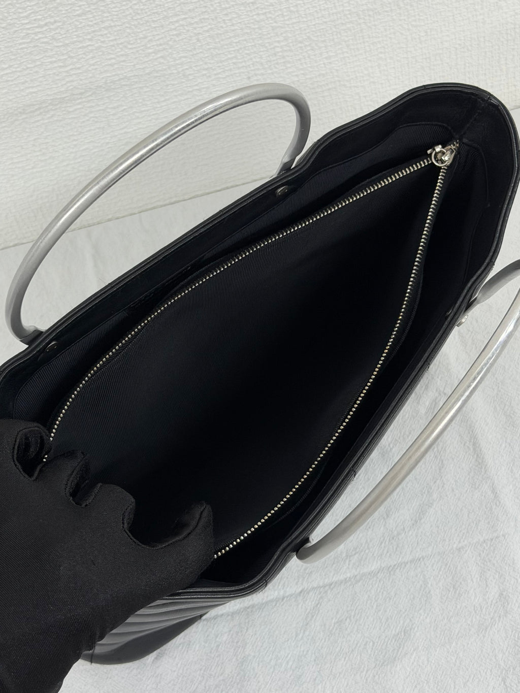 Chanel Vintage Chocolate Bar Metal Handle Tote Bag