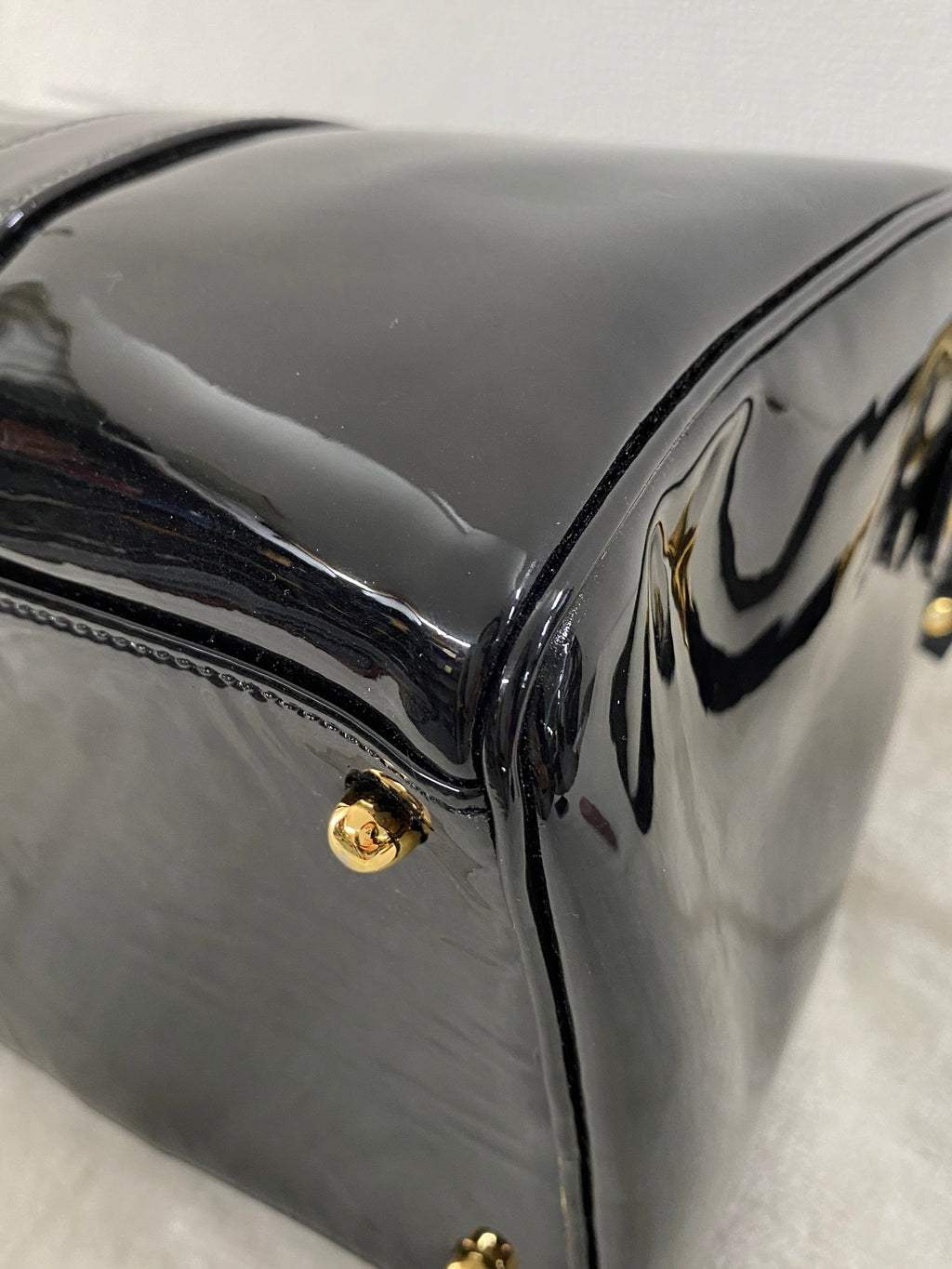 Chanel Vintage Black Patent Leather CC Bowler 2WAY Bag