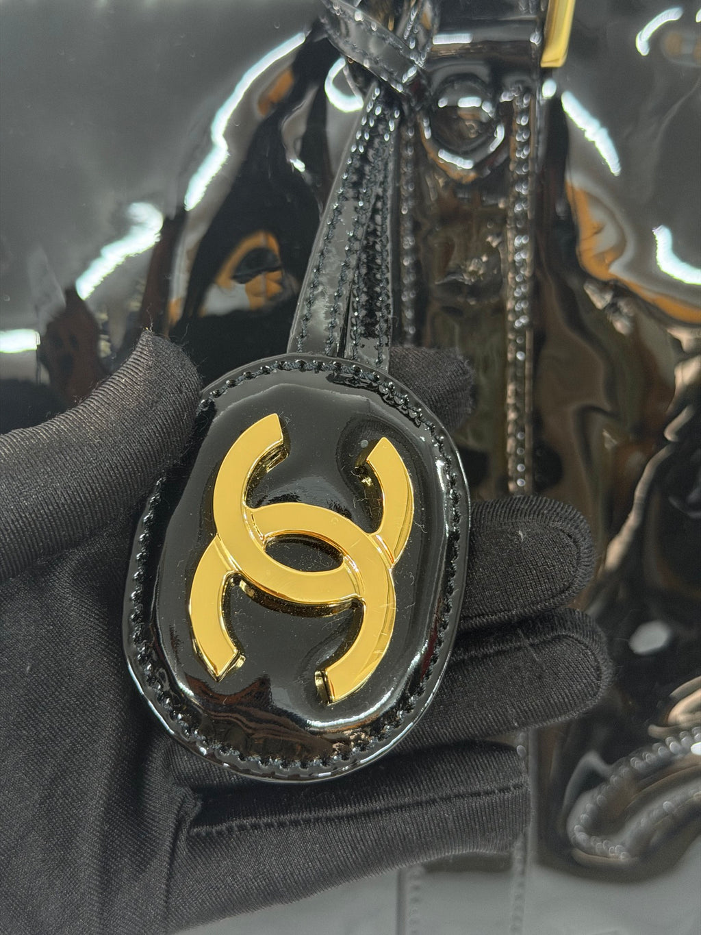 Chanel Vintage Black Patent Leather CC Bowler 2WAY Bag