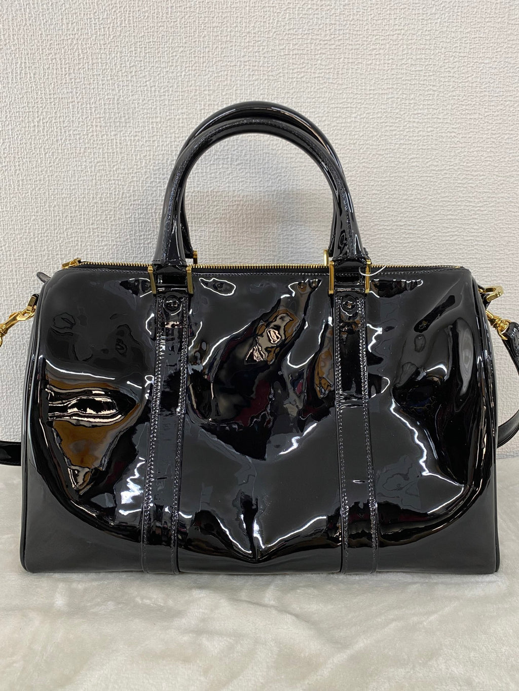 Chanel Vintage Black Patent Leather CC Bowler 2WAY Bag