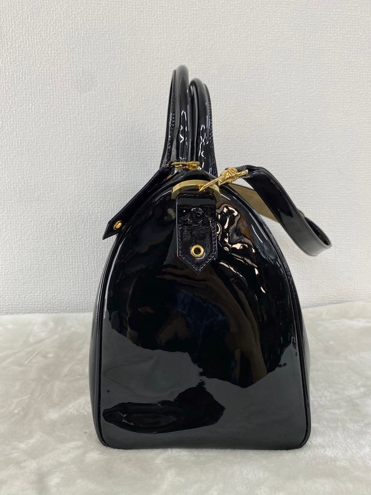 Chanel Vintage Black Patent Leather CC Bowler 2WAY Bag