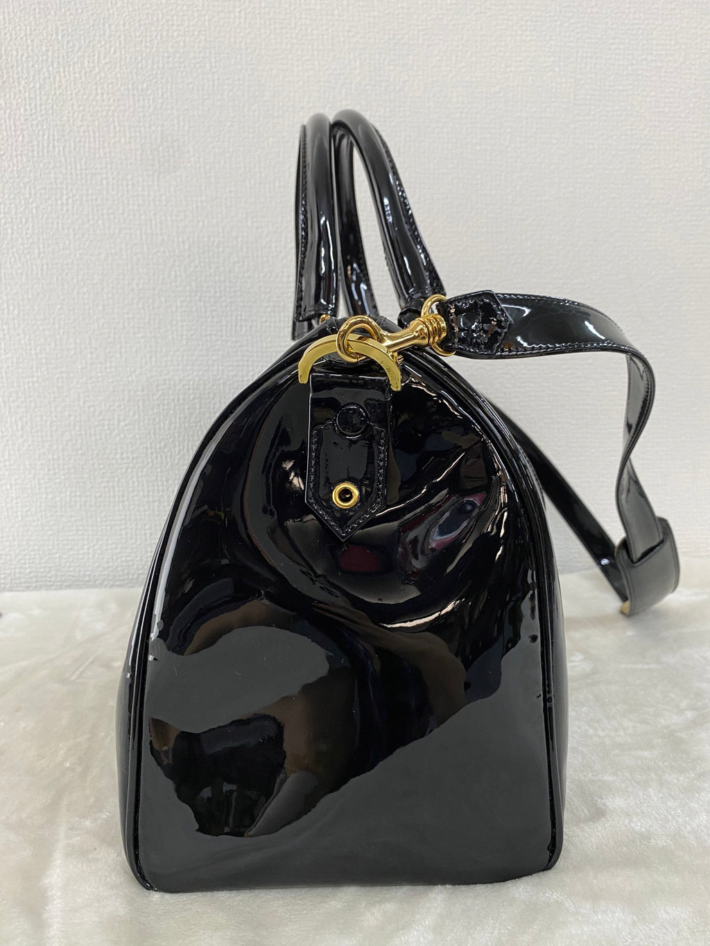 Chanel Vintage Black Patent Leather CC Bowler 2WAY Bag