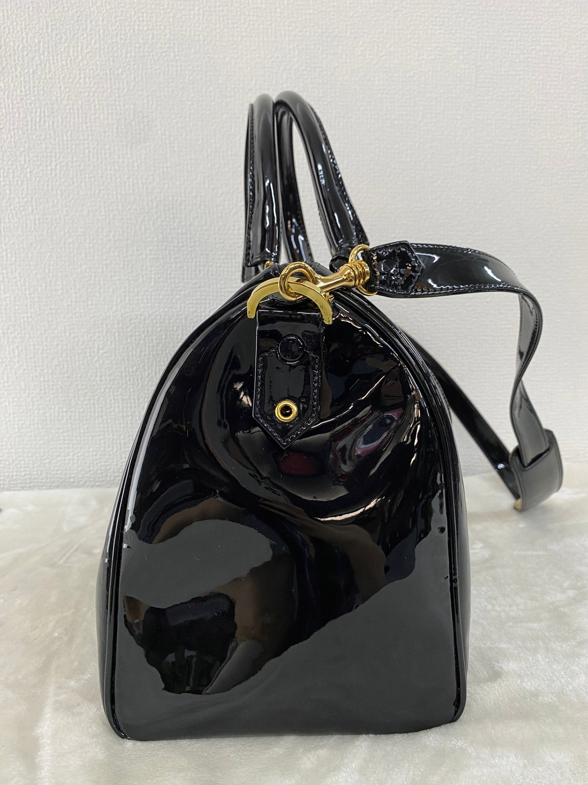 Chanel Vintage Black Patent Leather CC Bowler 2WAY Bag