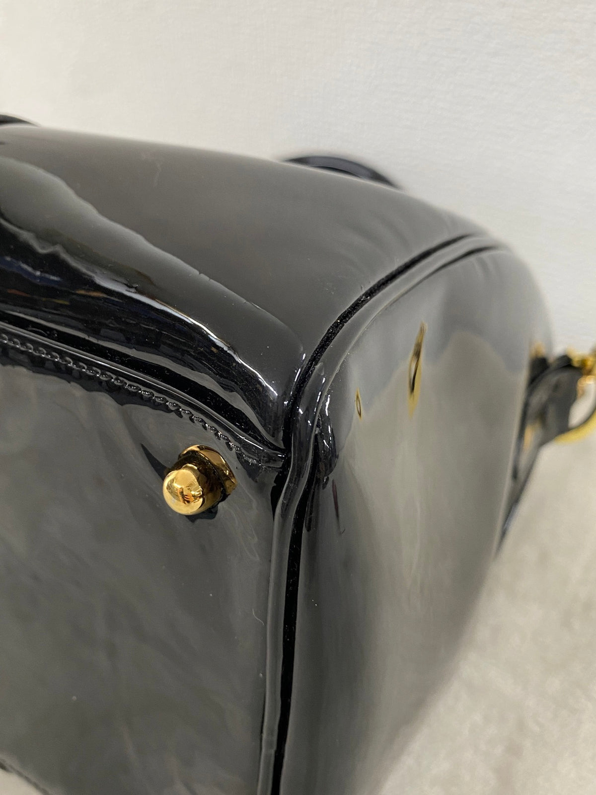 Chanel Vintage Black Patent Leather CC Bowler 2WAY Bag