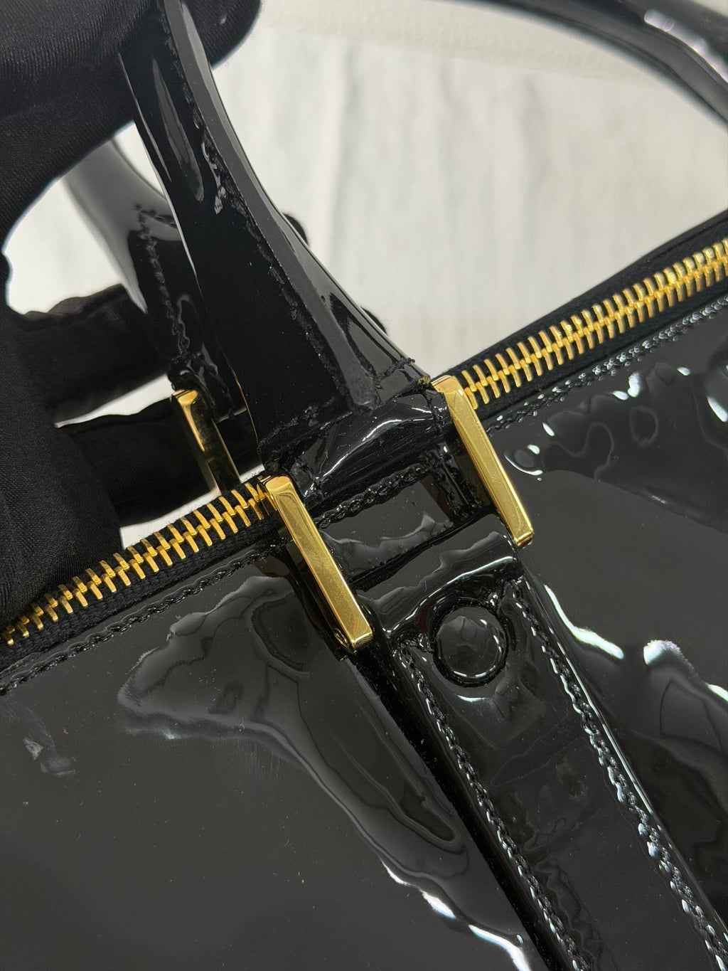 Chanel Vintage Black Patent Leather CC Bowler 2WAY Bag