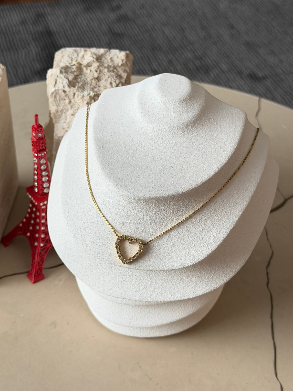 Christian Dior Rhinestone Open Heart Pendant Necklace Gold-Plated