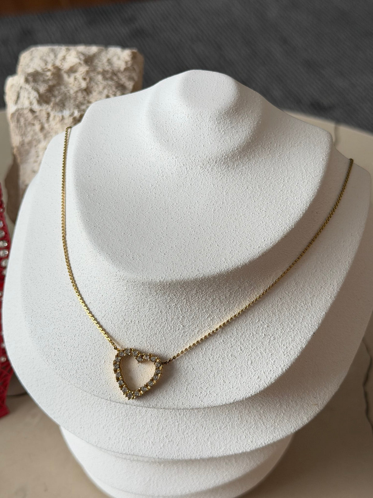 Christian Dior Rhinestone Open Heart Pendant Necklace Gold-Plated
