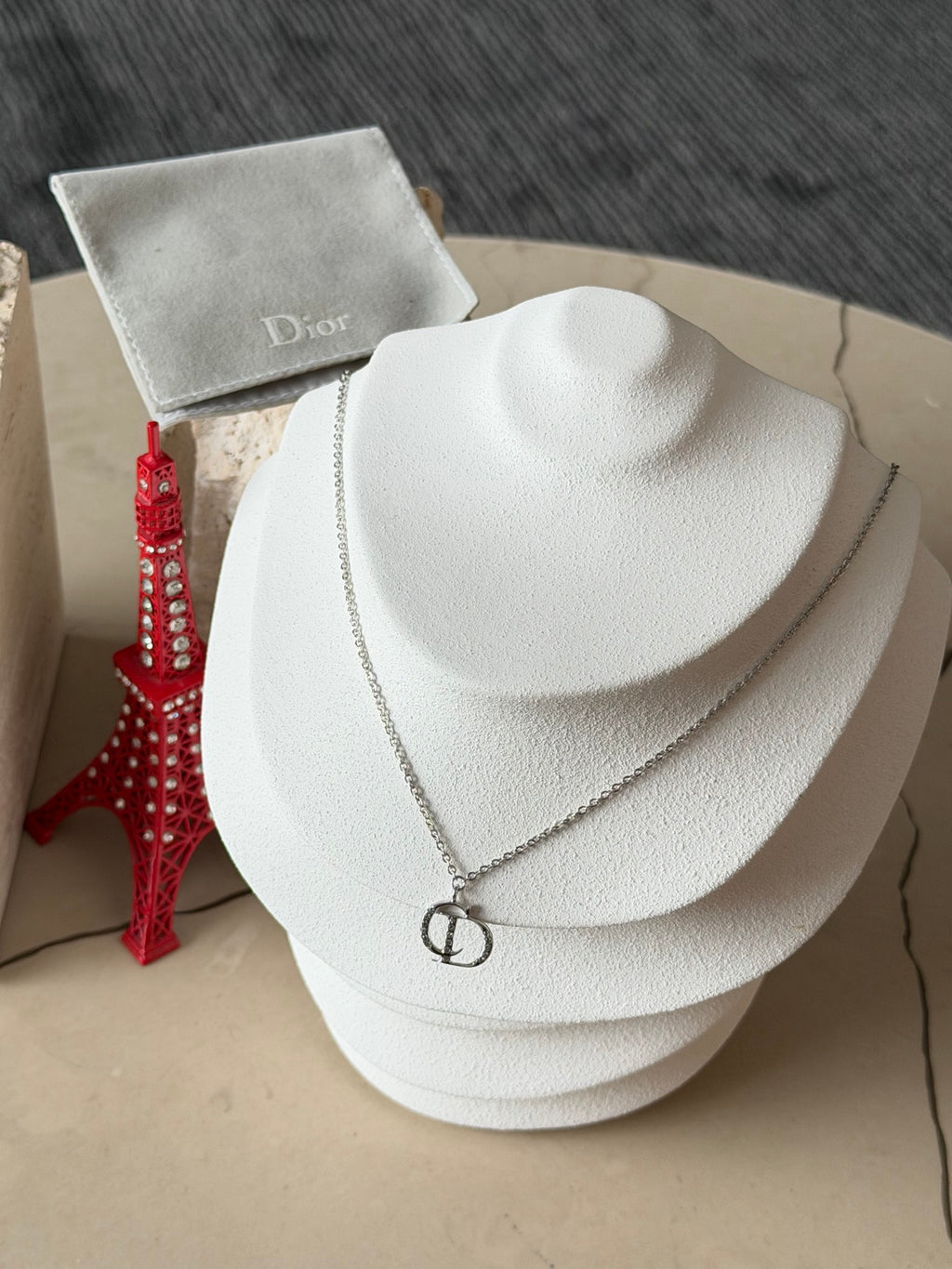 Christian Dior Vintage CD Logo Pendant Necklace Silver