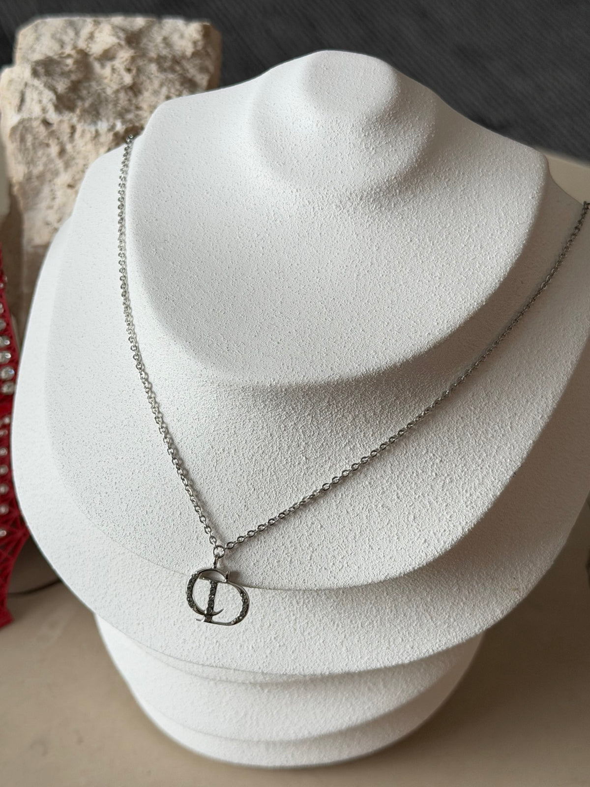 Christian Dior Vintage CD Logo Pendant Necklace Silver