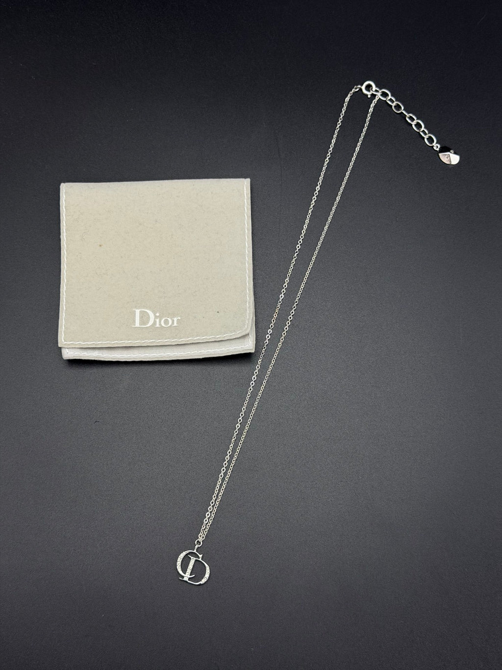Christian Dior Vintage CD Logo Pendant Necklace Silver