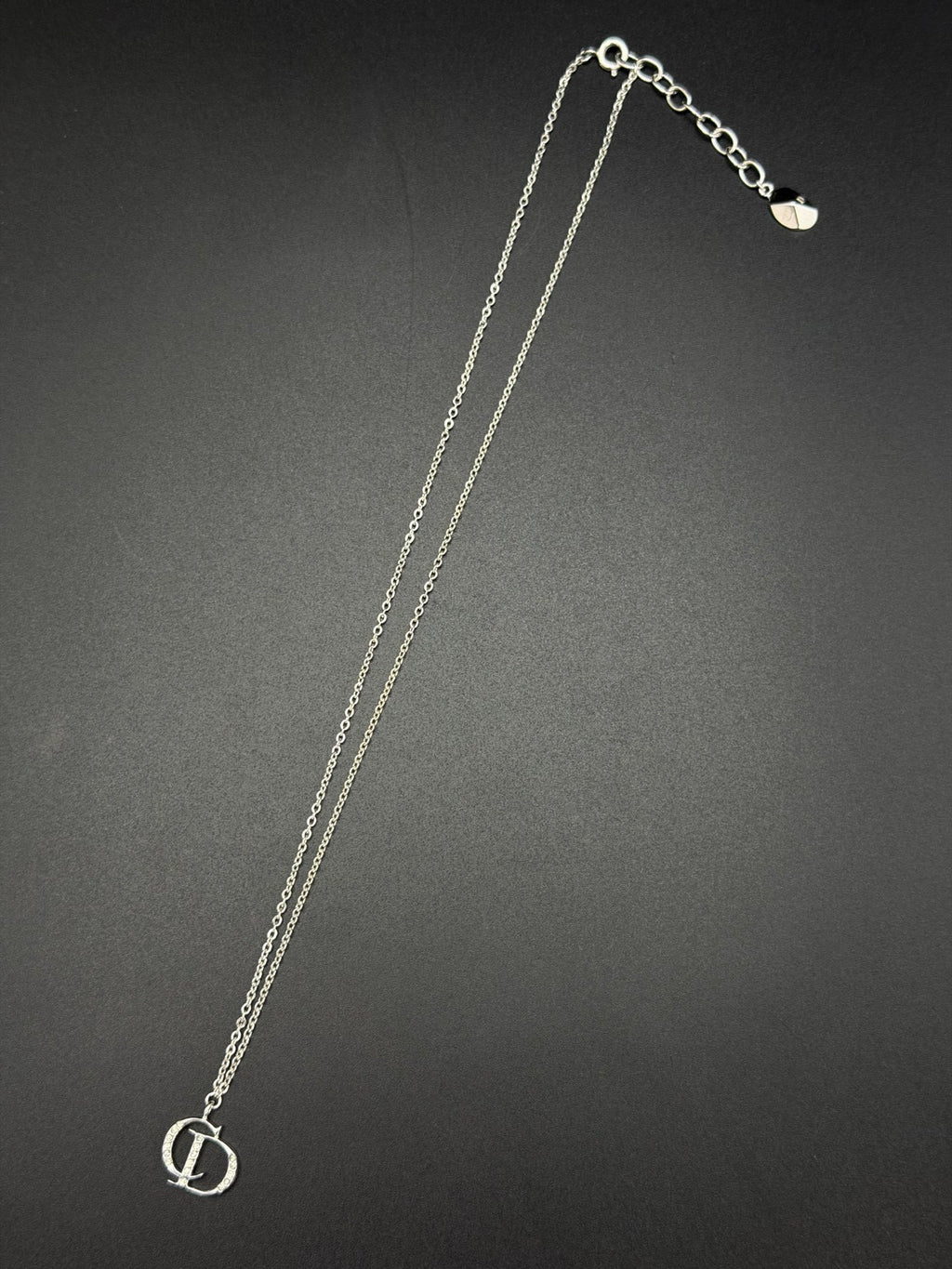 Christian Dior Vintage CD Logo Pendant Necklace Silver